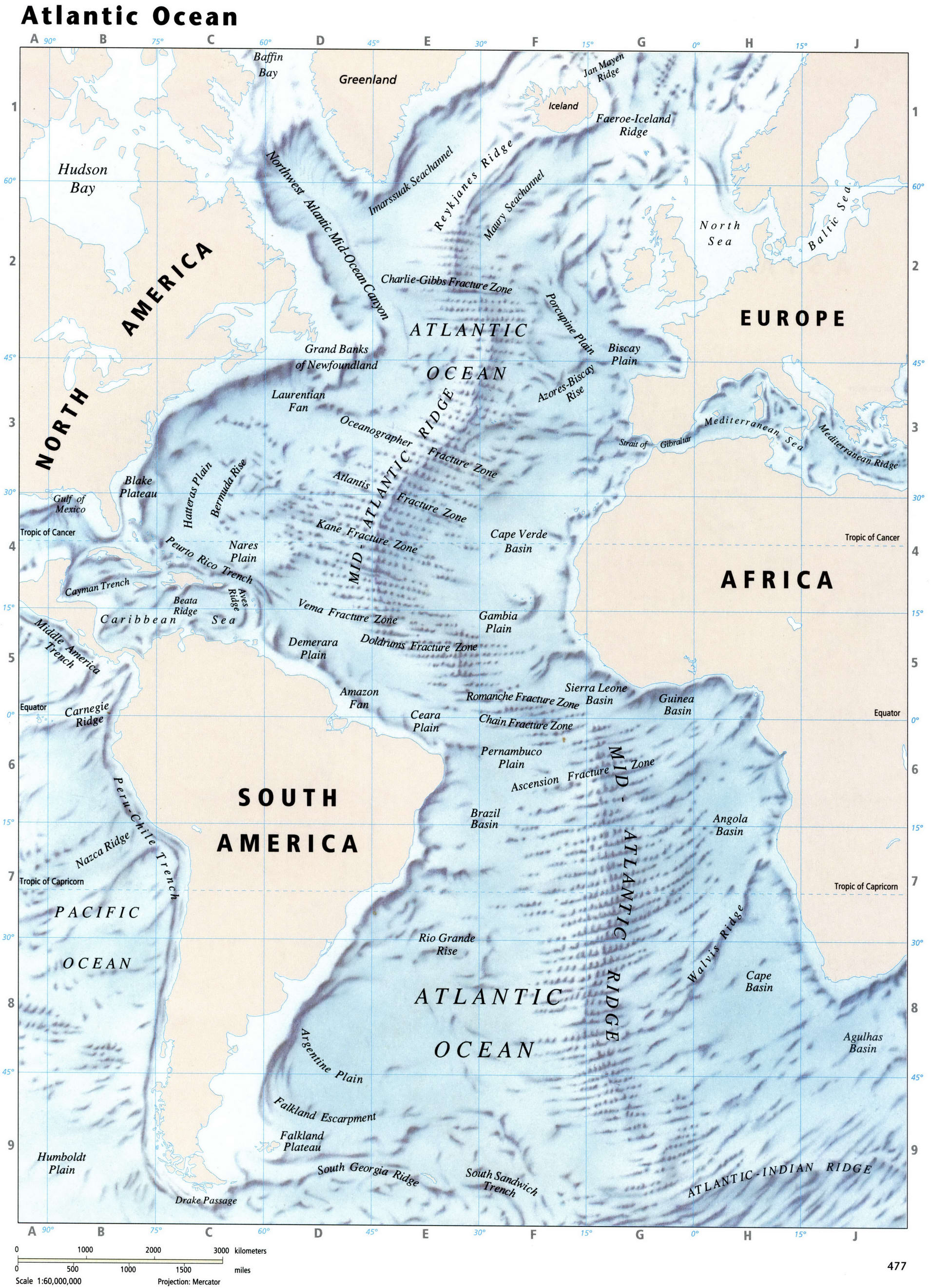 Atlantic Ocean detailed map