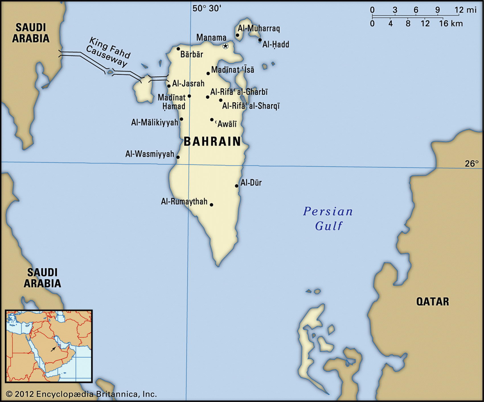 Map of Bahrain and geographical facts, Where Bahrain is on the world