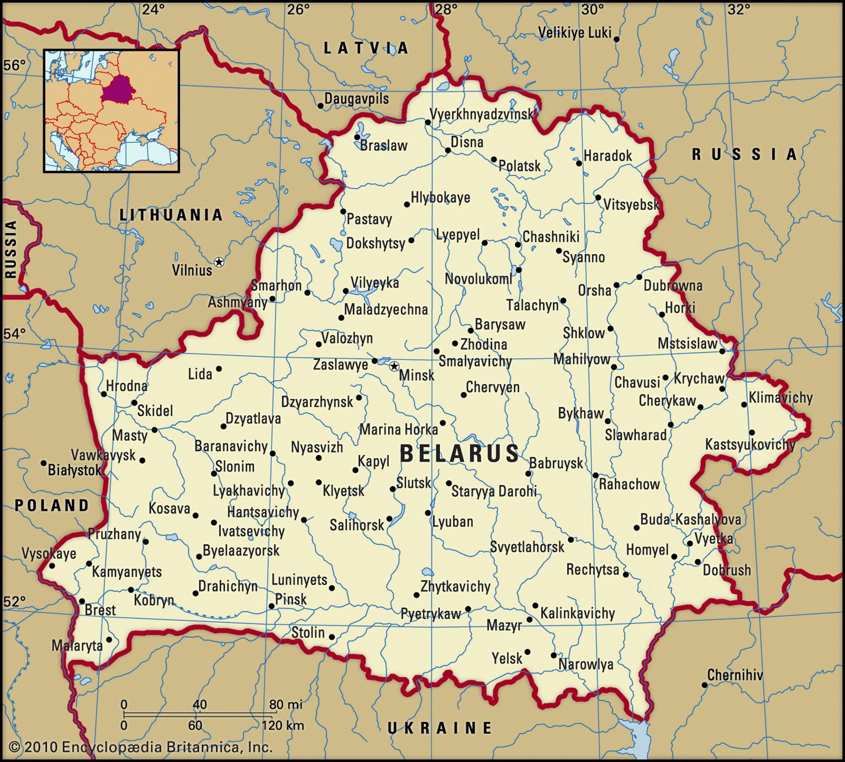Map of Belarus and geographical facts, Where Belarus is on the world