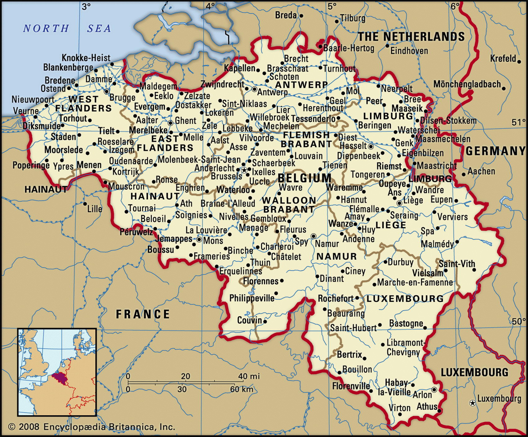 Belgium map with cities