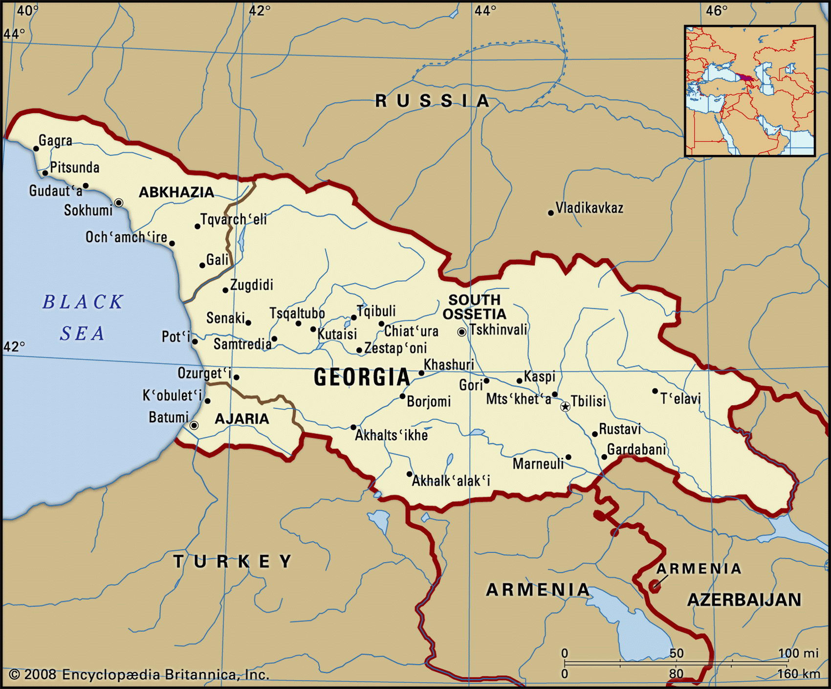 Map of Georgia and geographical facts, Where Georgia on the world map