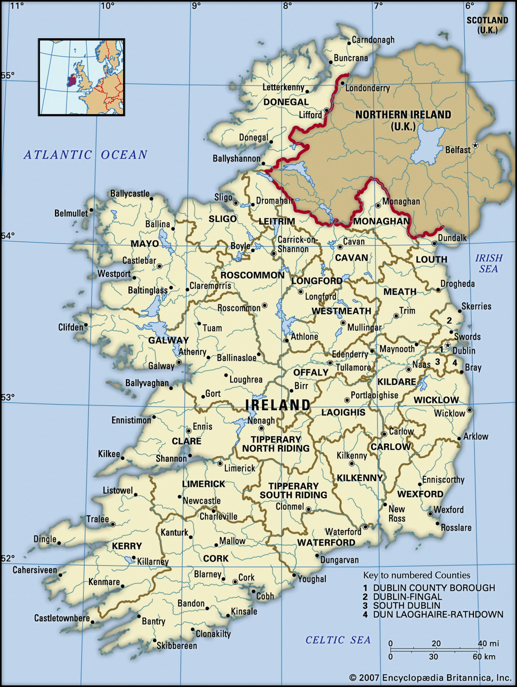 Ireland Map With Cities Ireland Geographical Facts World Atlas