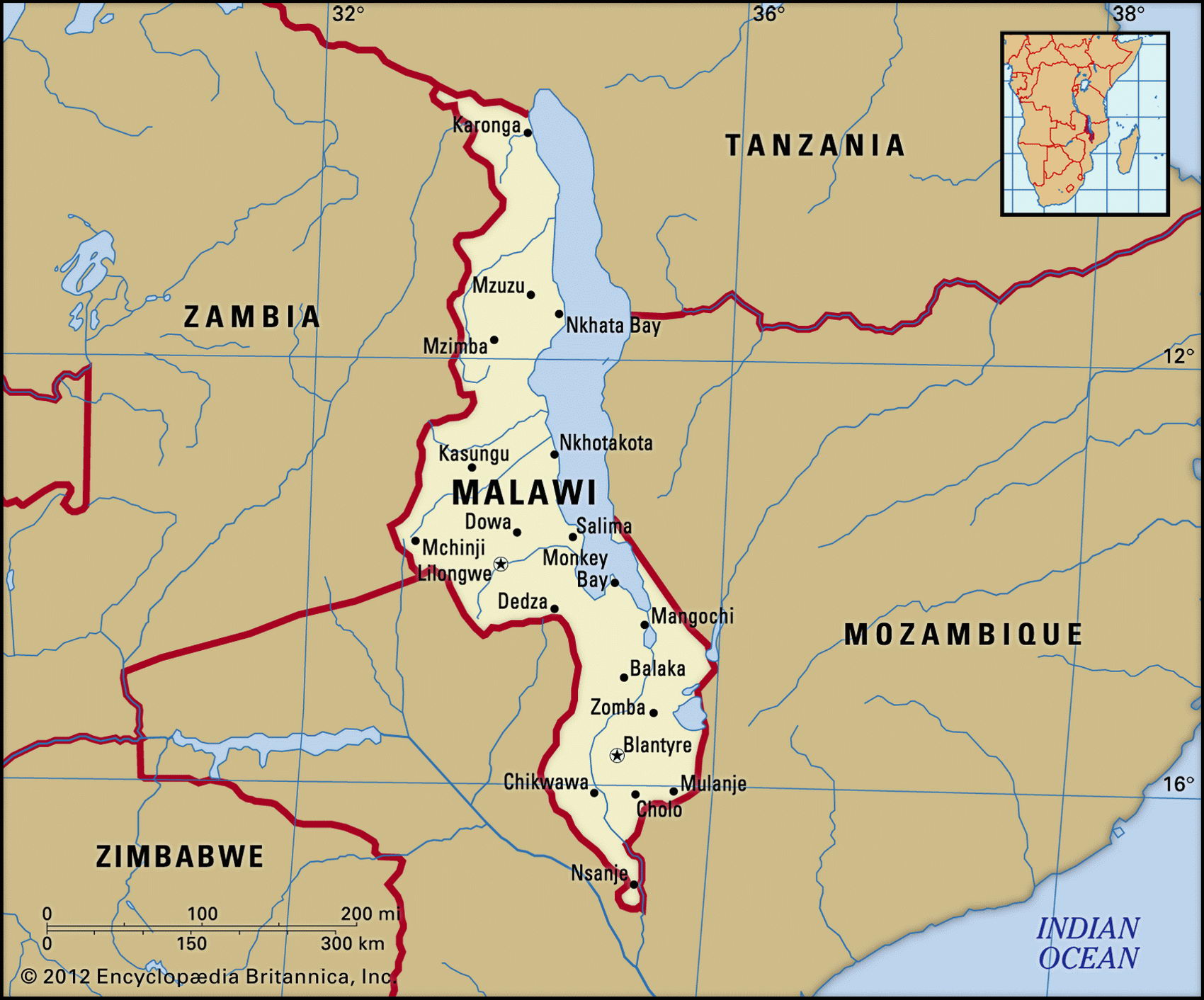 Map Of Malawi And Geographical Facts Where Malawi Is On The World Map   Malawi 