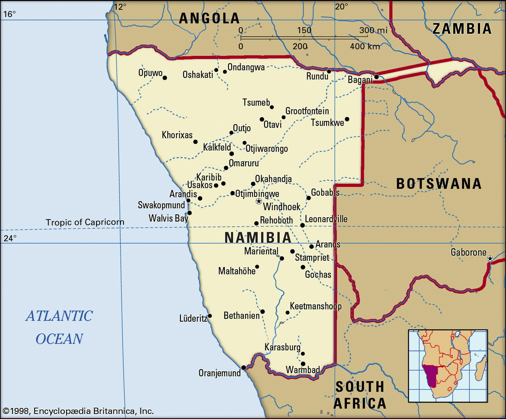 Map Of Namibia And Geographical Facts World Map Of Namibia And Geographical Facts World