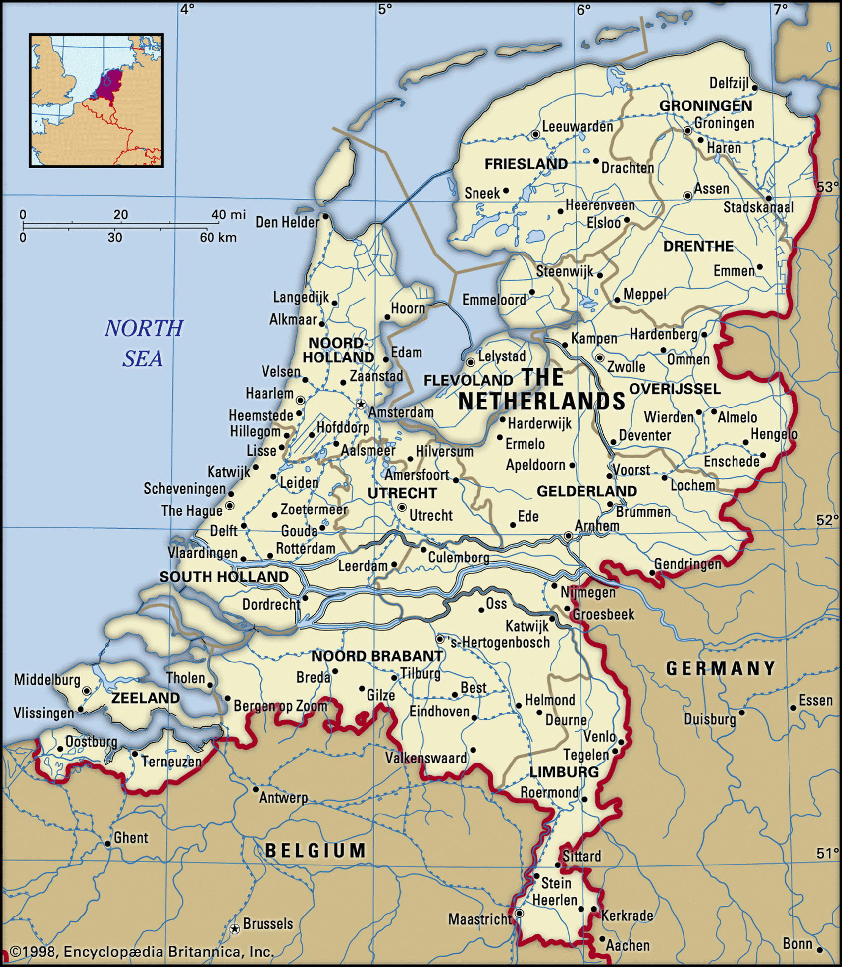 Netherlands geographical facts. Map of Netherlands with cities - World