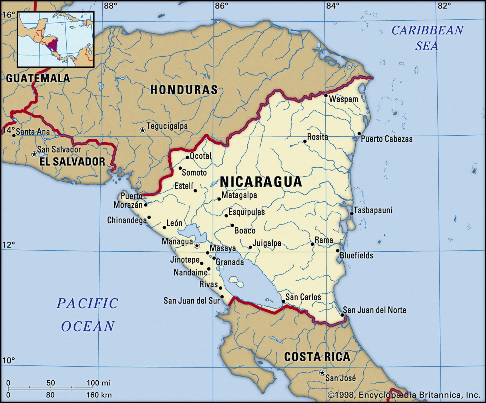 Map Of Nicaragua And Geographical Facts Where Nicaragua Is On The   Nicaragua 