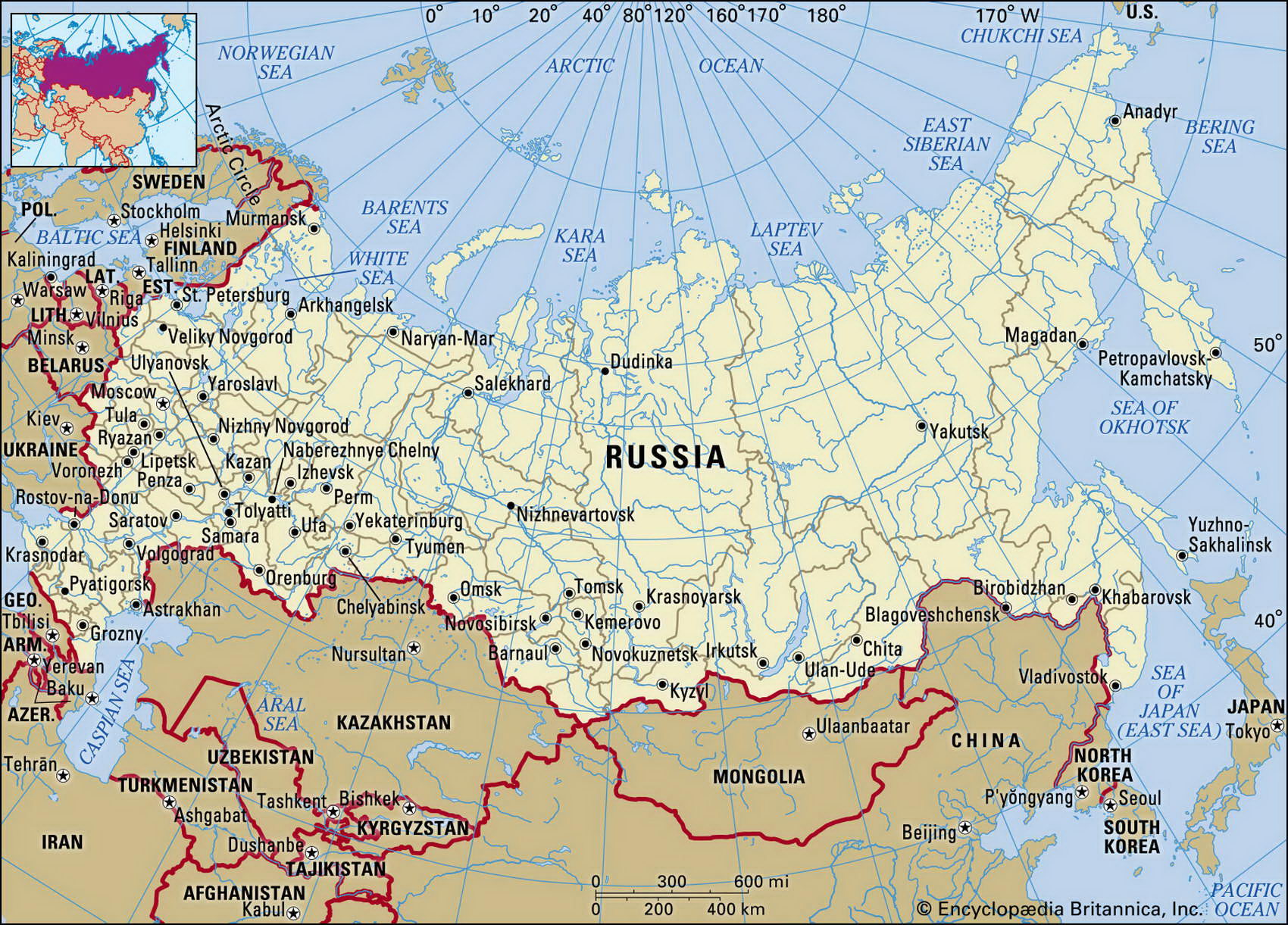 Russia map with cities