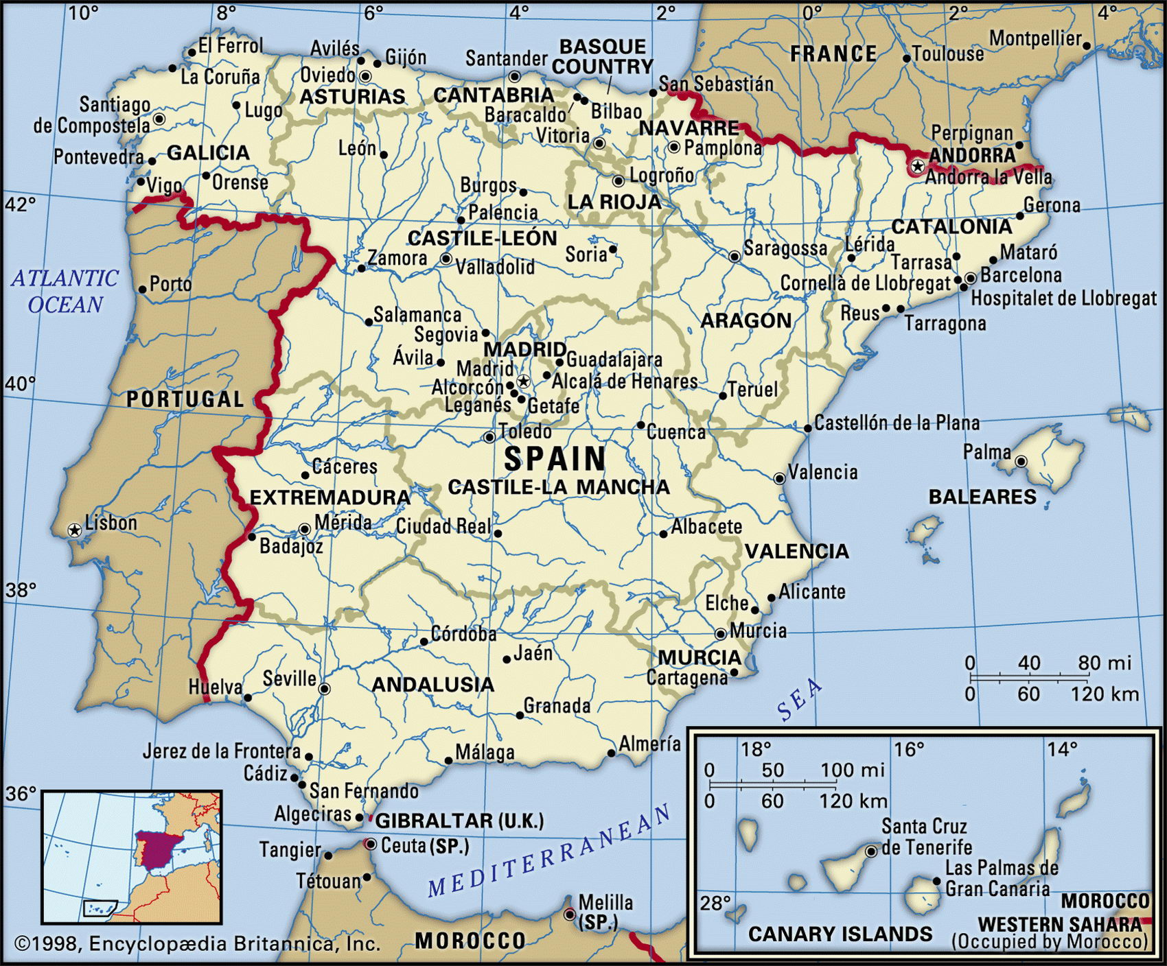 Spain Geographical Map World Map Weltkarte Peta Dunia Mapa Del Images   Spain 