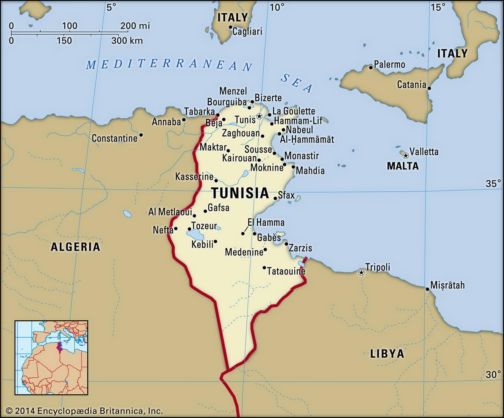 Map of Tunisia and geographical facts, Where Tunisia is on the world
