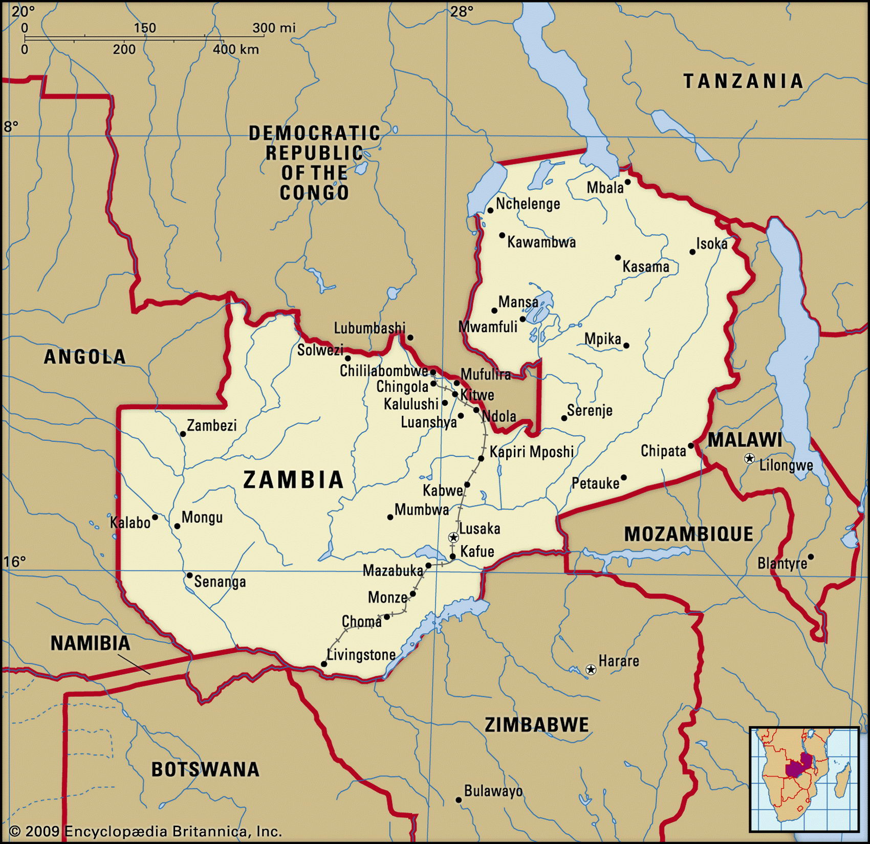 Map Of Zambia And Geographical Facts Where Zambia On The World Map World Atlas 